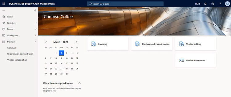 Dynamics 365 Supply Chain Management workspace dashboard