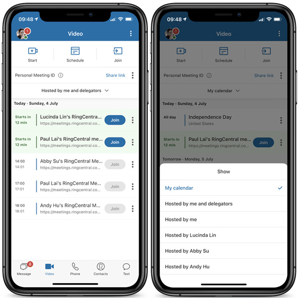 RingCentral Mobile App User Interface