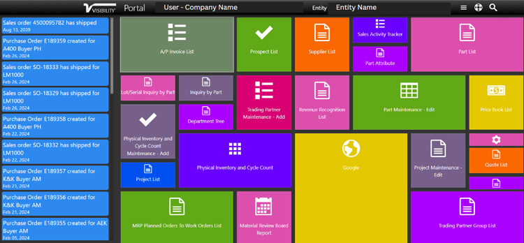 Visibility ERP Dashboard