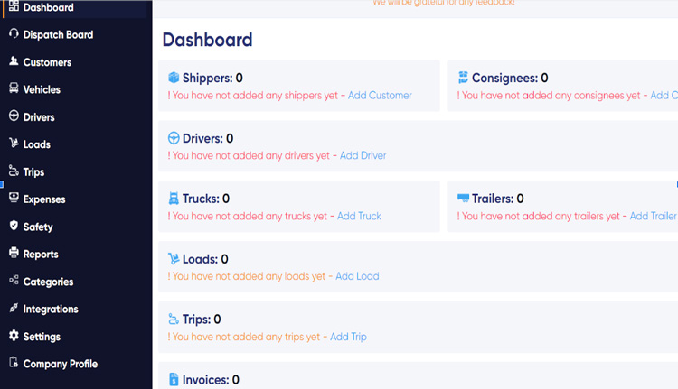 Trucking365 Dashboard