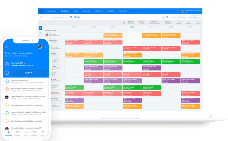 Sling shift scheduling dashboard with notifications on mobile and desktop