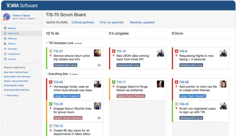 Kanban view of project tasks in Jira