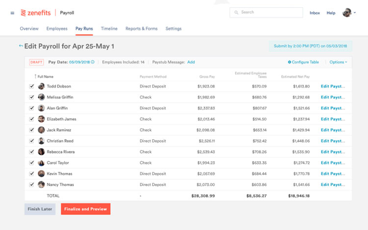 Zenefits Payroll Management