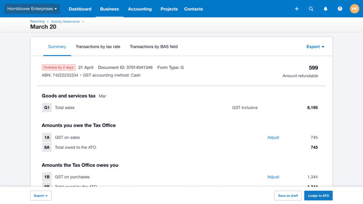 Active Summary Reporting in Xero