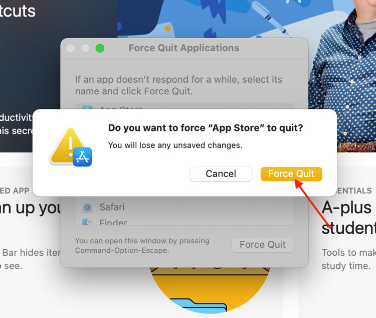 Confirming Force Quite on Apple Desktop