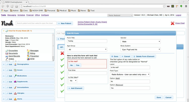 Managing patient history and charts with NoshEMR