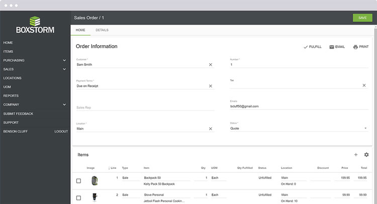 Order module in Boxstorm