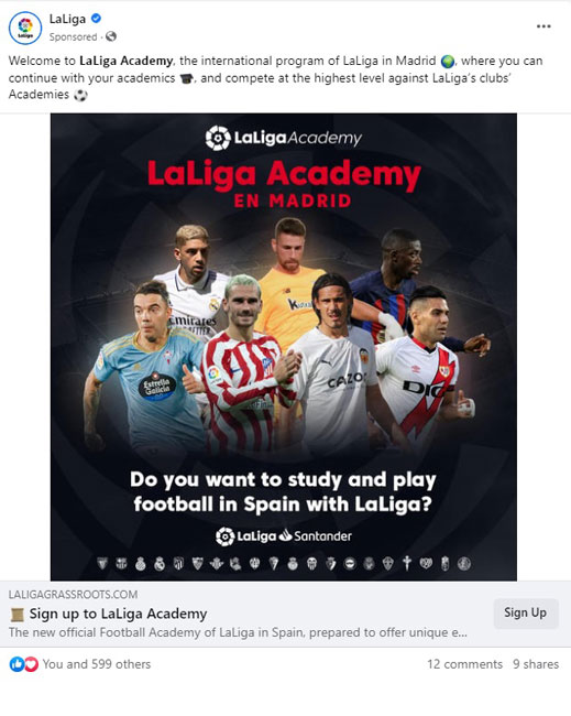 LaLiga Academy Social Media Advertising