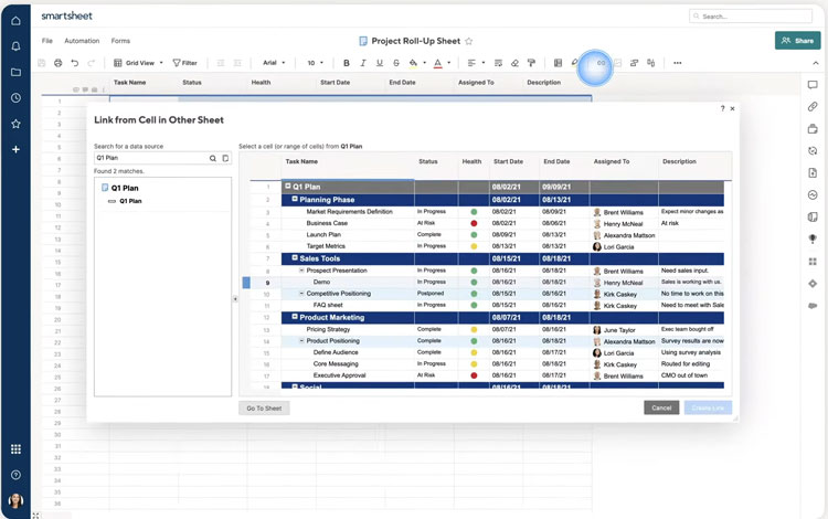 Smartsheet’s cell linking functionality