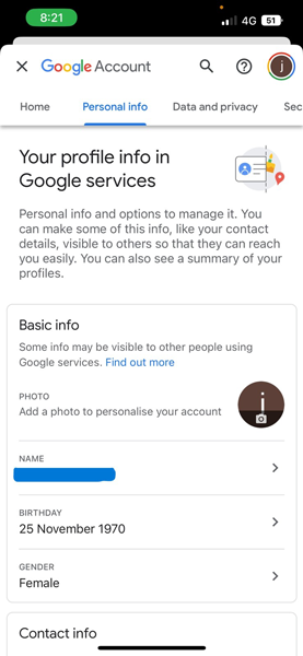 Google Account Personal Info in iOS Devices