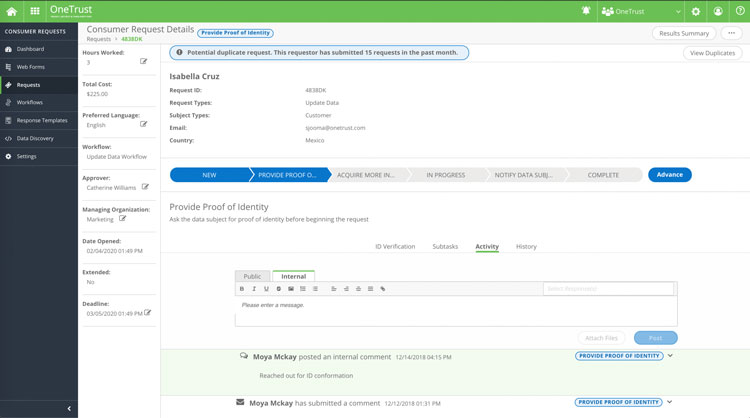 Consumer Request Management with OneTrust