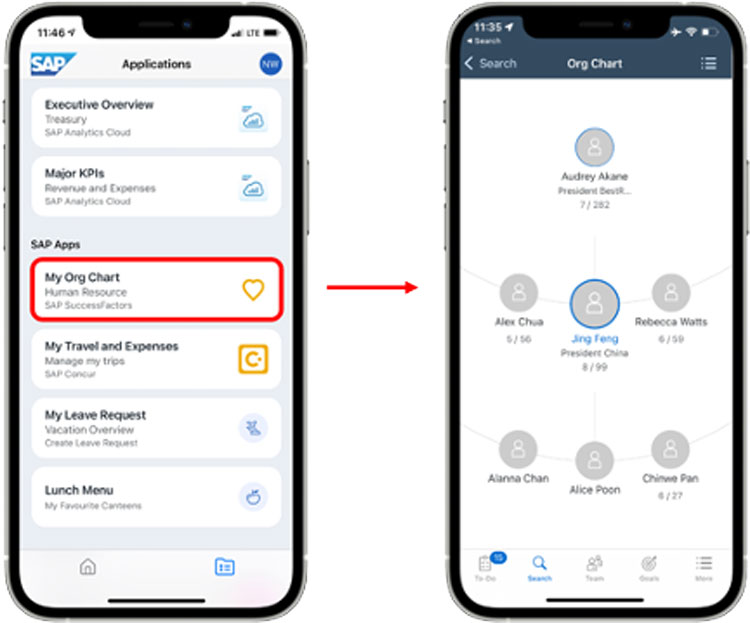 Organizational Chart on SAP SuccessFactors Mobile App