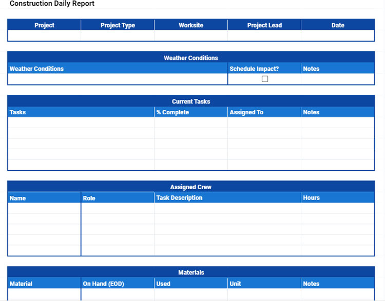 Construction Daily Report Template