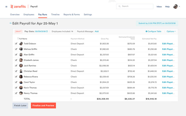 Zenefits Payroll Dashboard