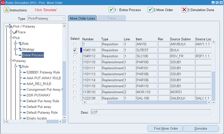 Rules Simulation in Oracle WMS