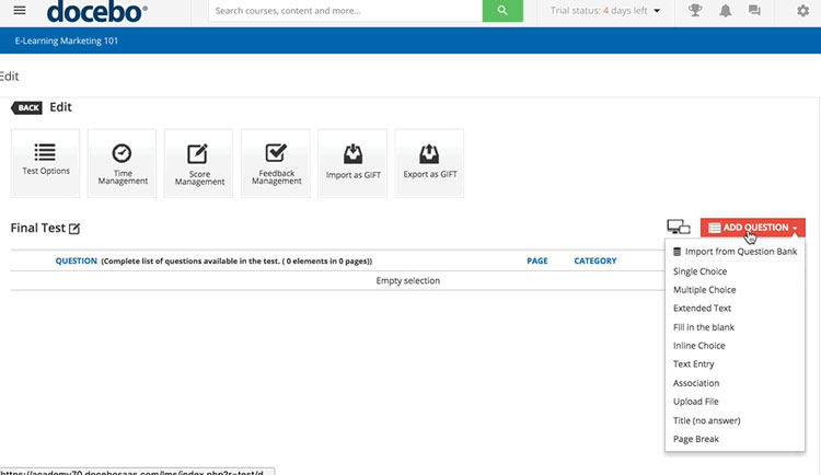 Test Management Module in Docebo