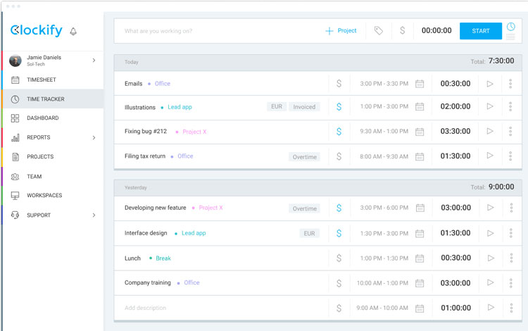 Clockify Time Tracker Dashboard