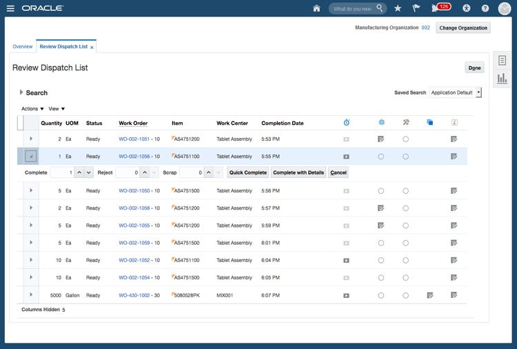 Dispatch List in Oracle Cloud