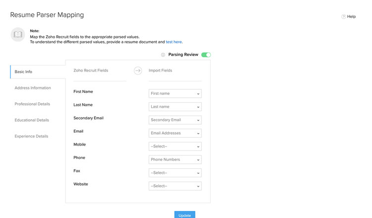 Zoho Recruit Resume Parsing