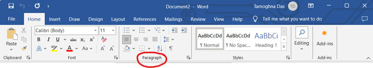 Paragraph Group Under Home Tab in MS Word