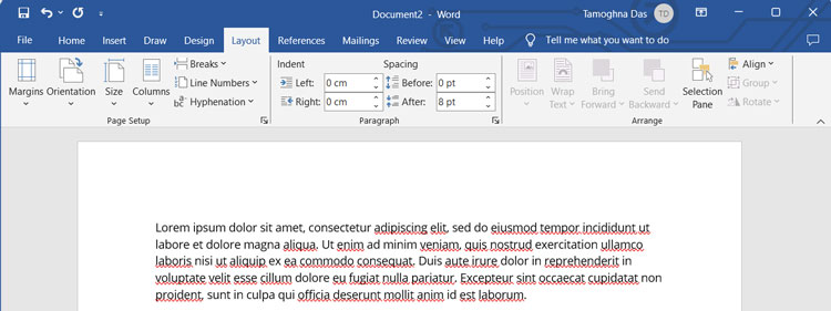 Layout Tab in MS Word