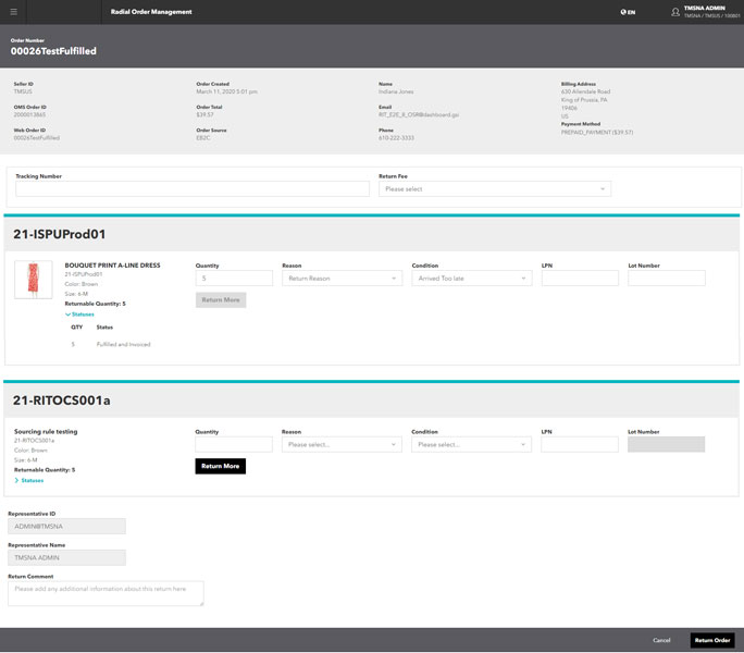 Radial Order Management Module