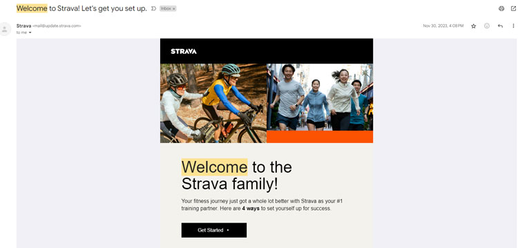 Welcome Email Sequence from Strava