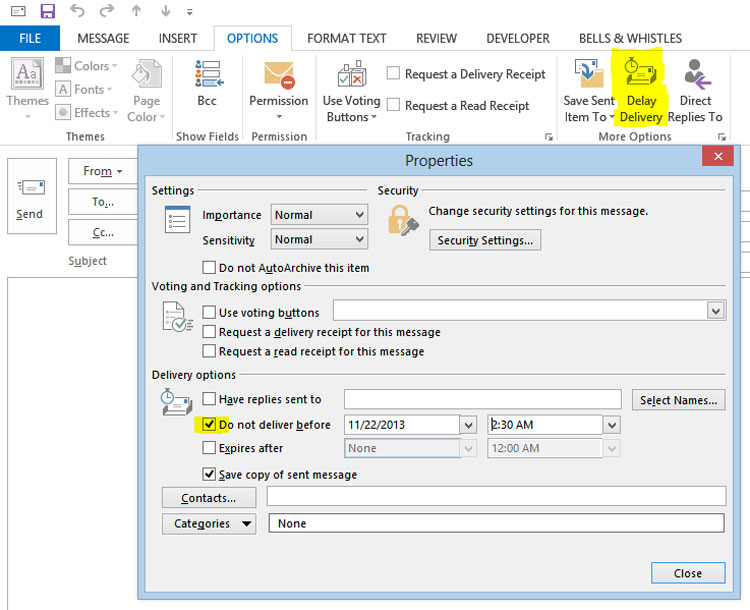 Settings to Delay Delivery Outlook