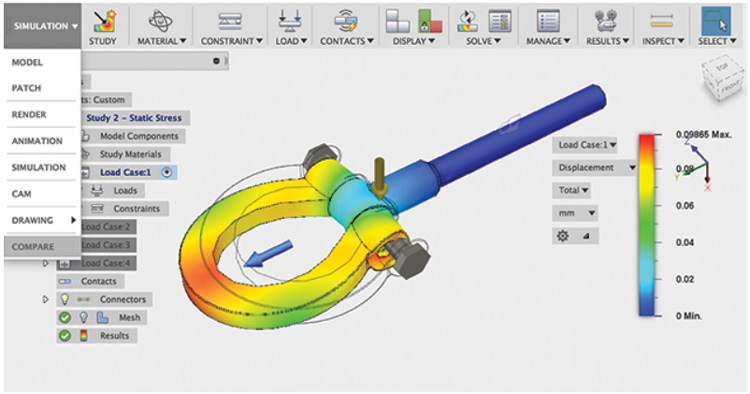 Simulation of static stress analysis on a 3D mechanical component in Fusion 360